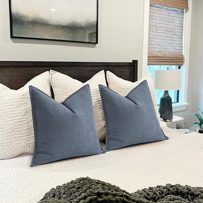 ZWJD Dusty Blue Pillow Covers 16x16 Set of 2 Chenille Throw Pillow Covers with Elegant Design Soft and Luxurious Decorative Throw Pillows for Couch, Bed, and Home Decor