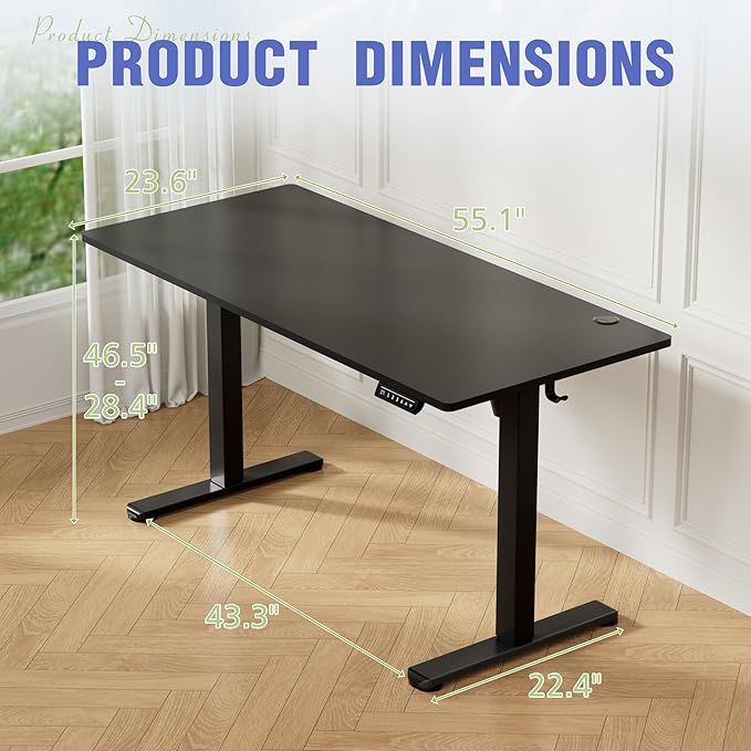 Homall Height Adjustable Electric Standing Desk, Memory Stand up Desk with Headphone Hook, Home Office Desks with Splice Board
