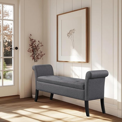 Yaheetech Ottoman with Storage, 52" Storage Ottoman Bench with Safety Hinge, Upholstered Bench with Seating for Bedroom, Living Room, Holds up to 661 lb, Dark Gray