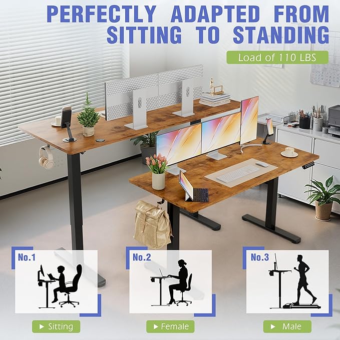 Homall Height Adjustable Electric Standing Desk, Memory Stand up Desk with Headphone Hook, Home Office Desks with Splice Board
