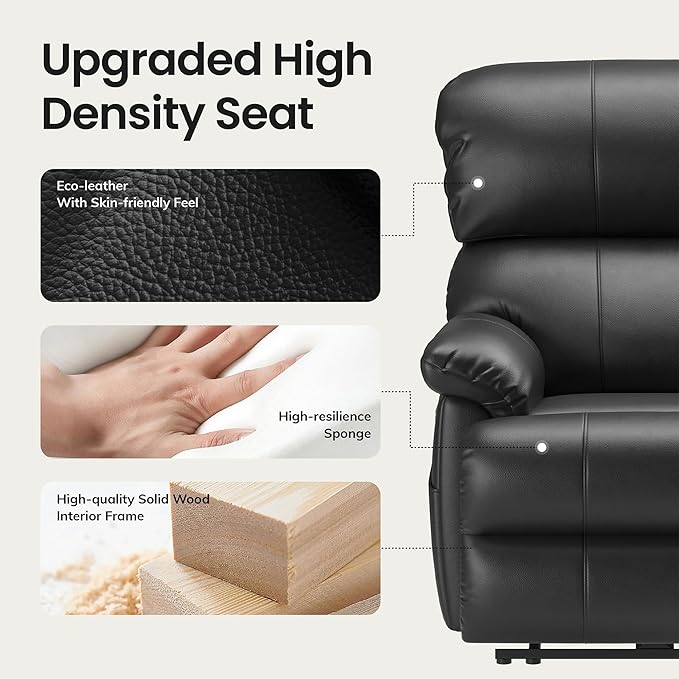 COLAMY Triple Motors Power Recliner Chair with Power Headrest & Lumbar Support Independent Adjustment for Living Room, Leather Electric Recliner Sofa Chair, Black