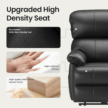 COLAMY Triple Motors Power Recliner Chair with Power Headrest & Lumbar Support Independent Adjustment for Living Room, Leather Electric Recliner Sofa Chair, Black