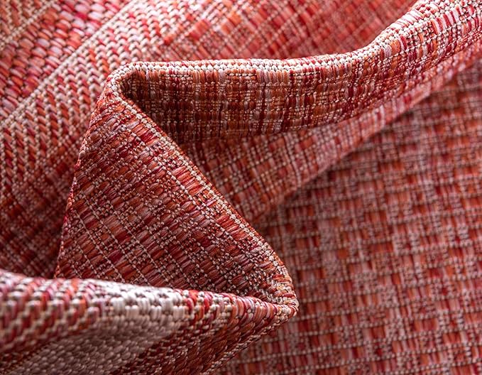 Unique Loom Outdoor Border Collection Area Rug - Soft Border (2' x 6' 1" Runner, Rust Red/ Ivory)