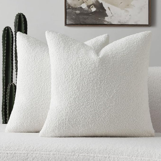 FUTEI Christmas Pack of 2 White Decorative Throw Pillow Covers 16x16 Inch Soft Cozy Solid Boucle Textured Cushion Case,Modern Home Decor for Couch Bed Living Room