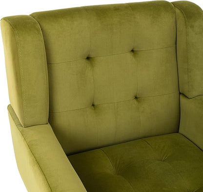 Dolonm Midcentury Modern Accent Chair with Arms, Upholstered Fabric Reading Side Chair Tufted Back Decorative Wingback Chair for Living Room Bedroom (Green)