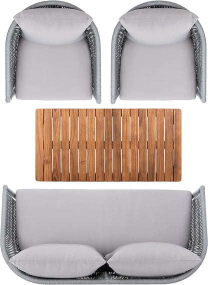 SAFAVIEH PAT7072A Outdoor Velso Rope 4-Piece Seat Cushions and Pillows Included Patio Set