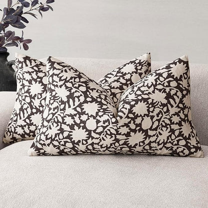 Foindtower Set of 2 Decorative Neutral Floral Lumbar Throw Pillow Covers Accent Farmhouse Cushion Covers Boho Vintage Pillowcase for Couch Sofa Bedroom Living Room Home Decor,12×20 Inch,Black
