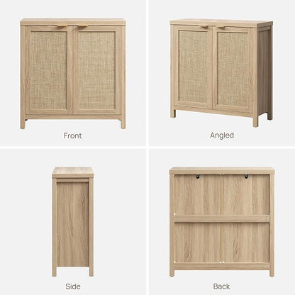 SICOTAS Rattan Cabinet Sideboard Buffet Storage Cabinet - 3 Pieces Farmhouse Boho Credenza Coffee Bar Cabinet with Rattan Decorated Doors for Kitchen Living Room - Light Oak