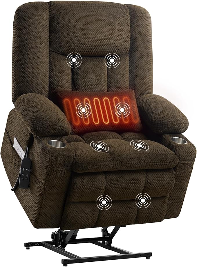 Infinite Position Power Lift Chair, Dual Motor Power Lift Recliner Chair with Massage and Heat Function for Elderly People, USB Charging Ports, Dark Brown
