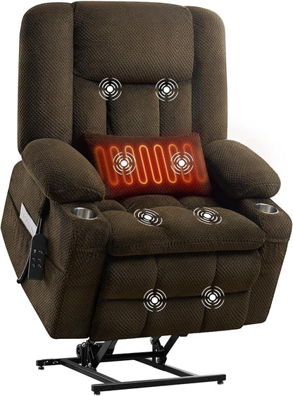 Infinite Position Power Lift Chair, Dual Motor Power Lift Recliner Chair with Massage and Heat Function for Elderly People, USB Charging Ports, Dark Brown