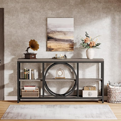 Tribesigns 70.9 Inch Extra Long Console Table for Entryway, Sofa Table Behind Couch with 3 Tier Wood Storage Shelves Industrial Metal Frame for Living Room Hallway Entryway, Black Rustic Gray
