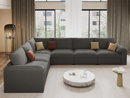 EASE MOOSE Leather Sectional Couch, Oversized Modular Sectional Sofas, Wide Deep Seat Modular Couch, Scratch Resistant Faux Leather Material, L Shaped Sofa for Big Spaces Living Room, Grey