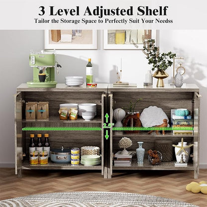Sideboard Buffet Cabinet Set of 3, 31" Storage Cabinet with 2 Doors and Adjustable Shelves, Sideboard Console for Dinning Room, Kitchen and Living Room - Grey
