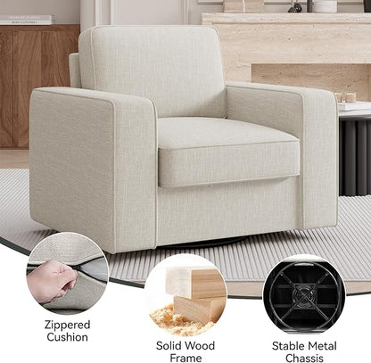 360 Degree Rotation Swivel Accent Sofa Chairs, 36'' Width Oversized Armchairs 1 pcs Linen Living Room,Reading-Khaki