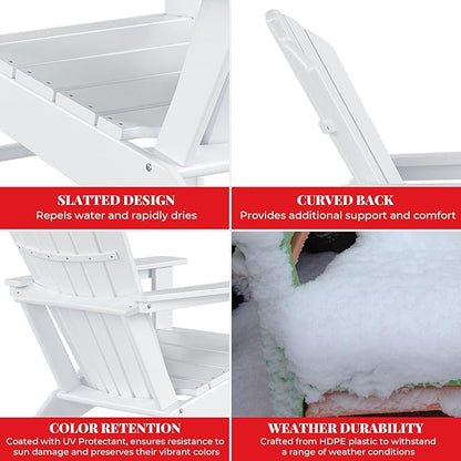 Costaelm Outdoor Adirondack Chair, HDPE Patio Chair, Weather Resistant Lawn Firepit Outside Chairs for Porch, Poolside, Garden, Backyard Deck, White