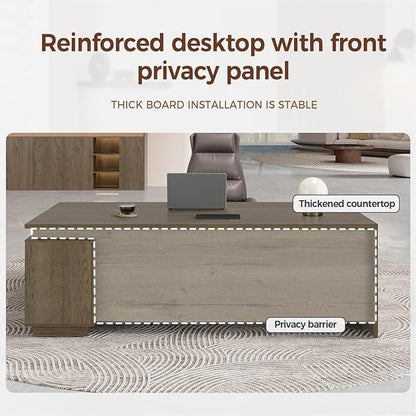 L-Shaped Executive Desk with Reversible Cabinets, Lockable Drawers & Cable Management – Large Wood Office Desk for Home or CEO Office(Walnut,63" L*32" W*30" H)