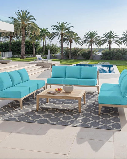 Luxury 24x24x6 Inch Outdoor Deep Seat Cushions Set of 6 - Comfortable Patio Zipper Chair Cushion for Outside Wicker Dining Rocking Gilider Loveseat Couch Sectional Sofa - Turquoise