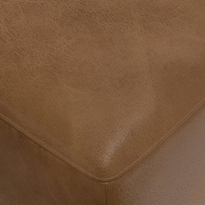 SIMPLIHOME Rex Ottoman in Full-Grain Genuine Leather, Caramel Brown, 34-inches Wide, Modern-Style Table Ottoman or Footrest, Assembled, for Living Room and Family Room