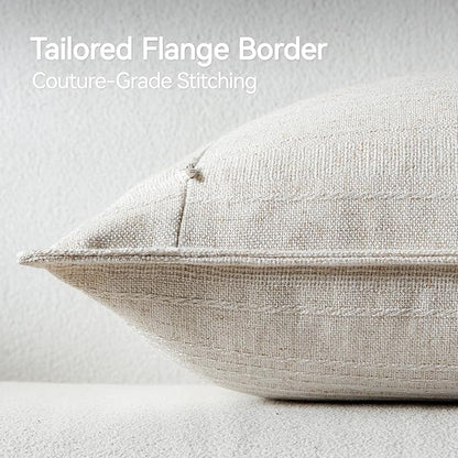 a moment Linen Pillow Covers Set of 2,Boho Farmhouse Throw Pillowcases Neutral Textured Decorative Covers for Couch Sofa Bed, Soft Linen Blend Accent Case Cushion Christmas Home Decor 20"x20"Ivory
