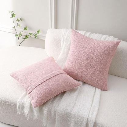 FUTEI Pack of 2 Pink Decorative Throw Pillow Covers 20x20 Inch Soft Cozy Solid Boucle Textured Cushion Case,Modern Home Decor for Couch Bed Living Room