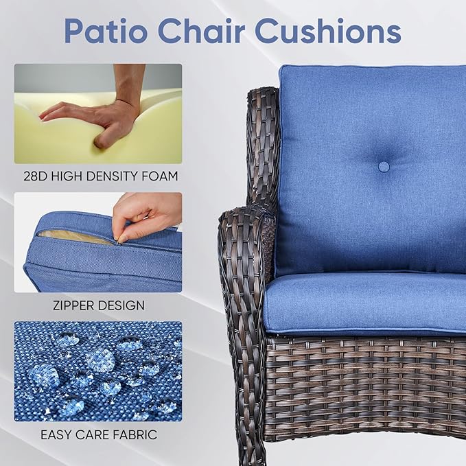 8-Piece Outdoor Patio Cushion Set - Fade & Water Resistant with Removable Olefin Cover, 22x24x4 Inch Memory Foam Cushions for Wicker Sectional Sofa – Blue/Buckle