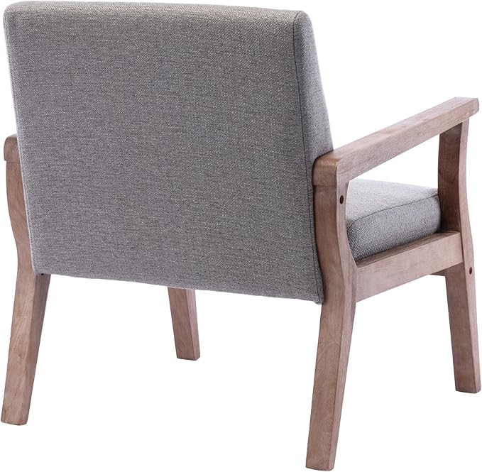 Mid Century Modern Accent Chair Set of 2, Linen Upholstered Living Room Accent Armchair with Wood Frame, Farmhouse Chair for Living Room Bedroom, Gray