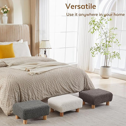 Small Foot Stool Ottoman, Sherpa Footstool Ottoman Foot Rest for Couch, Rectangle Footstools and Ottomans Small for Living Room, Entryway and Bedroom (Brown)