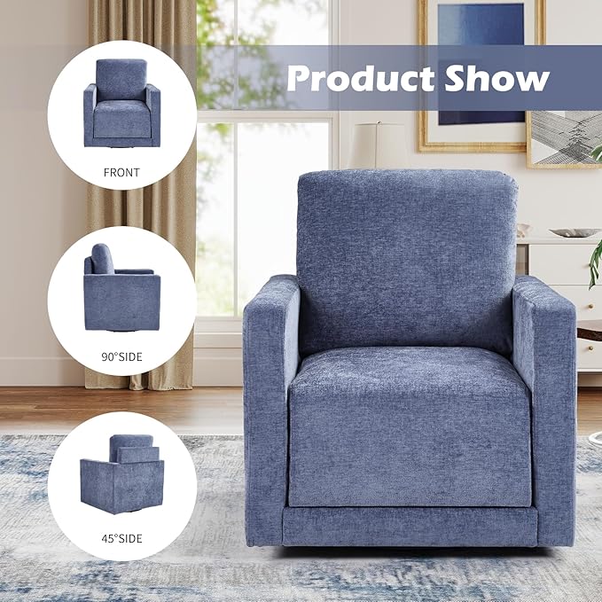 INZOY Swivel Accent Chair Set of 2, Comfy 360° Swivel Chair with Hidden Storage, Upholstered Chenille Square Chair for Living Room Bedroom Small Spaces, Fully Assembled, Blue