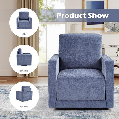 INZOY Swivel Accent Chair Set of 2, Comfy 360° Swivel Chair with Hidden Storage, Upholstered Chenille Square Chair for Living Room Bedroom Small Spaces, Fully Assembled, Blue