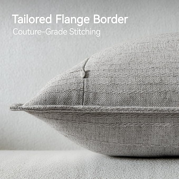 a moment Linen Pillow Covers Set of 2,Boho Farmhouse Throw Pillowcases Neutral Textured Decorative Covers for Couch Sofa Bed, Soft Linen Blend Accent Case Cushion Home Decor 18"x18"Light Grey