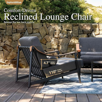 Sophia & William Luxury Patio Furniture Set Outdoor Conversation Set 6pcs, 6.3" Extra Thick Cushion Heavy Duty with Extra Wide & Deep Seat for 4, Side Table with Coffee Table for Pool Garden Backyard