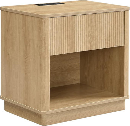 Christopher Knight Home Taria Modern Nightstand with Charging Station, Wooden Bedside Table/End Table with Outlet & USB Port for Bedroom/Living Room, Multipurpose Storage Cabinet with Drawers, Natural