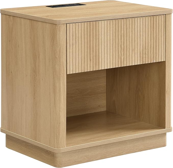 Christopher Knight Home Kyla Set of 2 Nightstand with Charging Station, Wooden Bedside Table/End Table with Outlet & USB Port for Bedroom/Living Room, Multipurpose Storage Cabinet with Drawer, Natural