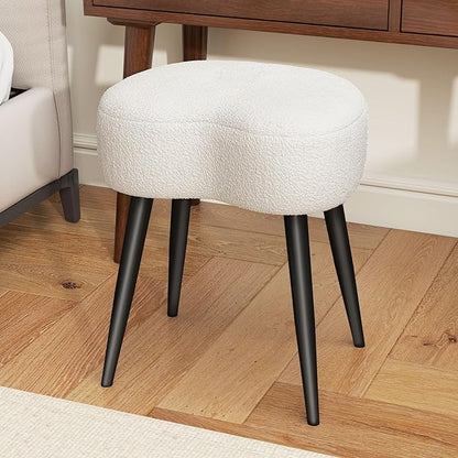 White Vanity Stool, Soft Makeup Stool with Solid Metal Legs for Vanity Corner, Morden Footrest Easy to Assembly