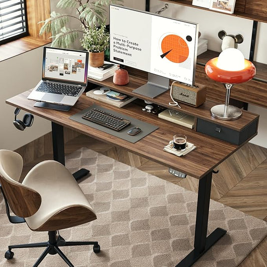 48 x 23 Inches Height Adjustable Electric Standing Desk with 2 Drawers, Stand Up Electric Desk Adjustable Height, Sit Stand Computer Gaming Table with Splice Board, Dark Walnut