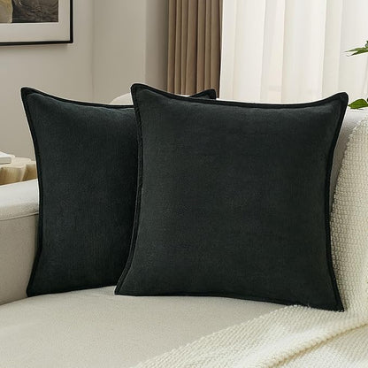 FUTEI Black Chenille Throw Pillow Covers 26x26 Inch Set of 2,Edges Double-Stitched Euro Pillow Shams,Modern Home Decor for Couch Living Room