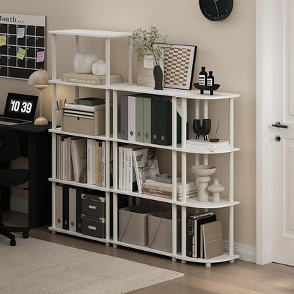 Furinno TURN-N-TUBE Storage Shelves, 4-Tier Toolless Book Shelf, Corner Shelf, Toolless Open Shelves, for Organization and Storage, Living Room, Garage, Home Office, White