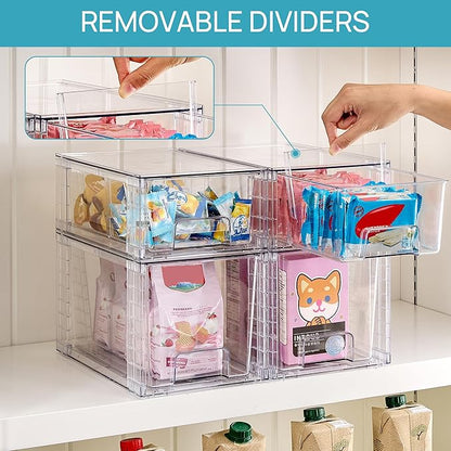 Vtopmart 4 Pack Clear Stackable Storage Drawers,Easy to Assemble Bathroom Organizers and Storage with handles,Plastic Drawers for Kitchen Pantry,Cabinet,Under Sink Organization