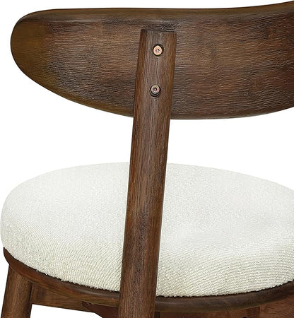 Christopher Knight Home Soley Modern Counter Height Bar Stools Set of 2, Boucle Fabric Round Stool Chair for Kitchen Island, Upholstered Counter Stool with Footrest and Backrest, Walnut+Beige