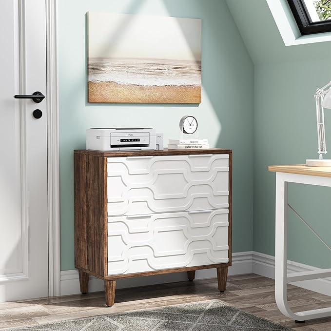 Tribesigns 2-Drawer File Cabinet, Lateral Filing Cabinet for A4/Letter/Legal Size, Office Storage Cabinet, Printer Stand with Storage Drawer for Home Office, White and Brown