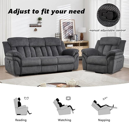 CANMOV Recliner Sofa Set, Oversize Power Lift Recliner Chair and Manual Loveseat with Overstuffed Armrest for Living Room,Bedroom Furniture,Office,1+3 Seat Grey