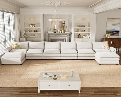 Homall 232" Modular Sectional Sofa, Oversized Sofa Couch with Reversible Ottoman, DIY Combination Chenille Deep 6-Seat Cloud Couch for Living Room, Apartment (White, Oversized Sofa)