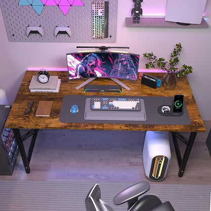 StarGraph Home Office Desks 47 Inch Large Office Desk with Sturdy Metal Frame Modern Computer Desk Gaming Study Writing Work from Home Desks, Rustic Brown