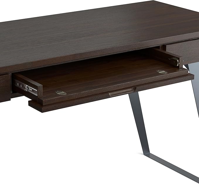 SIMPLIHOME Lowry Desk - 54-Inch Wide Solid Acacia Wood and Metal Writing Desk in Distressed Hickory Brown, Modern Industrial Home Office Computer Table with 2 Drawers and Flip-Down Keyboard Tray