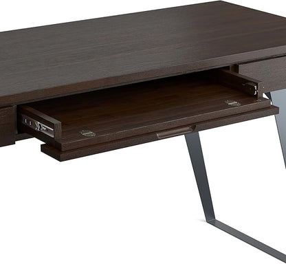 SIMPLIHOME Lowry Desk - 54-Inch Wide Solid Acacia Wood and Metal Writing Desk in Distressed Hickory Brown, Modern Industrial Home Office Computer Table with 2 Drawers and Flip-Down Keyboard Tray