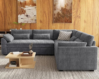Belffin Large Modular Sectional Sofa with Double 61" Loveseat, Corduroy Corner Couch with 9" Soft Dual-Layer Seats Cushion for Living Room, Apartment, Small Sapce, Light Grey