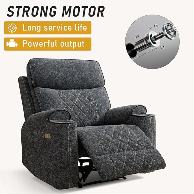 Electric Recliner Chair, Soft Fabric Power Recliners with Metal Cup Holders, Single Overstuffed Heavy Duty Reclining Sofa Chairs for Living Room Bedroom, Dark Grey