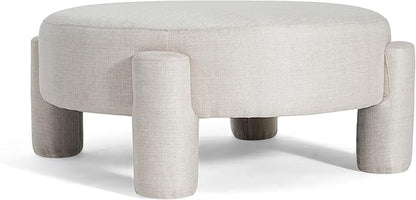 Christopher Knight Home Chobi Round Fully Ottoman Foot Stool, Pouf Footstool Ottoman Seat, Fabric Upholstered Foot Chair, Round Footrest, Modern Side Table for Living Room Bedroom Home Decor, Beige