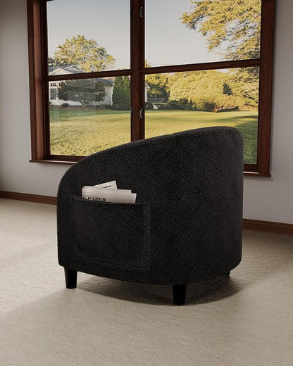 GarveeHome Accent Chair Living Room Chairs Barrel Boucle Chairs Comfy Armchairs for Bedroom Reading Room Reception Chairs(Black)