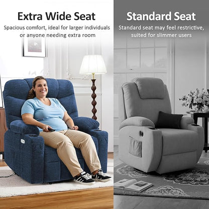 MCombo Oversized Power Lift Recliner Chair with Extended Footrest for Elderly People, Fabric R7399 (Navy Blue, Large-Oversize)